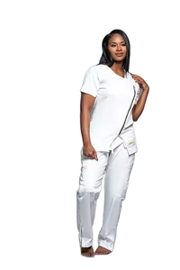 Conjunto de Uniformes Médicos Personalizados con Logotipo, Corte Ajustado, para Mujer, Uniforme de Enfermería, Blusa de Manga Corta con Cierre y Pantalones Jogger, Uniformes Quirúrgicos - Product Image 4