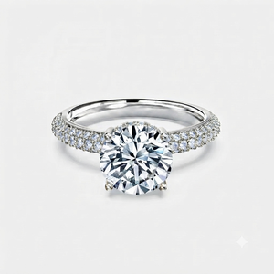 Bague de fiançailles solitaire personnalisée en or 10K avec diamant Moissanite taille brillant, sertie à griffes et pavé, pour femme, idéale pour anniversaire ou fête - Product Image 4