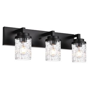 Éclairage de salle de bain moderne noir à 3/4/5/6 lumières, luminaire industriel en verre transparent avec grille, pour miroir de vanité - Product Image 3