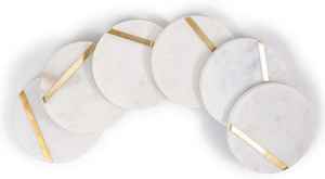 Sous-verres en marbre blanc avec incrustations en laiton doré, décoration de table à thé et à café de luxe pour la maison - Product Image 4