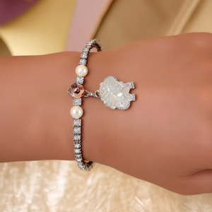 <b>Boho</b> Beaded Elephant <b>Bracelet</b> with Pearl and Diamond Accents-Alloy Jewelry for Wedding Party or Gift - Product Image 3