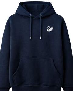 Sudadera con Capucha Azul Marino con Logo de Cisne Minimalista con Pedrería, Oversize, de Forro Polar Grueso, con Bolsillo Canguro, Estilo Urbano Personalizado para Hombre - Product Image 1