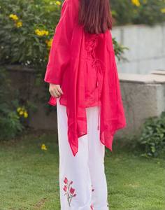 Ensemble traditionnel indien pakistanais pour femmes en coton rose, longueur cheville, avec broderie florale, coupe ample, vêtements décontractés - Product Image 4