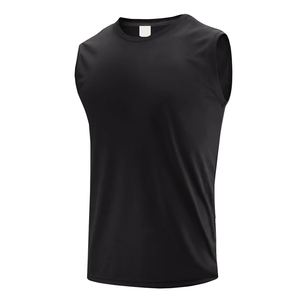 Débardeurs sans manches pour hommes de haute qualité, noirs, col rond, coton et polyester, pour la gym et le fitness, 220 g/m², débardeurs décontractés pour garçons - Product Image 1