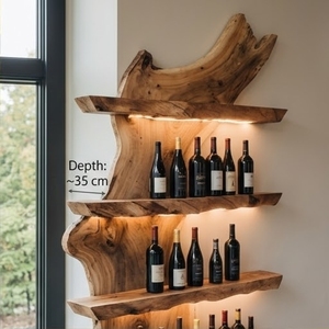 <b>Rustic</b> <b>Wood</b> Wall <b>Shelf</b> With 4 Natural <b>Shelves</b> For Wine Storage 210Cm Width 195Cm Height - Product Image 4