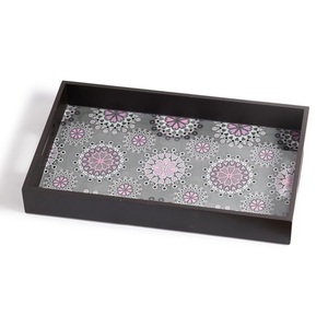 Bandeja Decorativa Rectangular con Estampado de Grullas y Lago de Lotos, Bandeja de Servir de Madera con Acabado Oscuro de Lujo para Pedidos al por Mayor - Product Image 6
