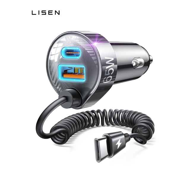 LISEN 65W Car Charger USB C Fast Charging Super Fast Type C Car Charger Adapter for iPhone Samsung Android Pixel
