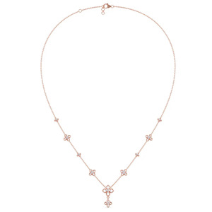 Collar de Diamantes con Diseño Floral en Cascada, Eslabones de Flor Esculpida en Oro Rosa y Elegante Diseño de Flor Colgante - Product Image 2