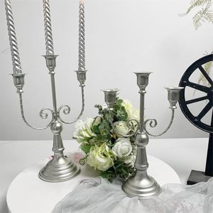 Candélabre en métal argenté à 3 bras pour centre de table, mariage, fête, décoration intérieure, support de bougie décoratif, fournisseur - Product Image 5