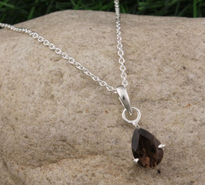 Pendentif en quartz fumé naturel, argent sterling 925, pierre précieuse brune artisanale, plaqué platine vintage, bijoux fins unisexes - Product Image 1