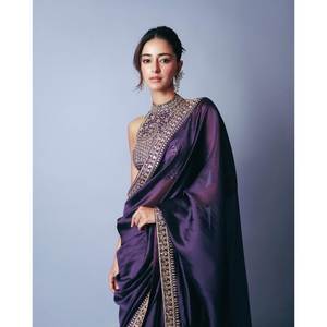 Sari de marque Swank en violet-2 avec des travaux de miroir réels et une séquence de codage pour les tenues de carrière - Product Image 6