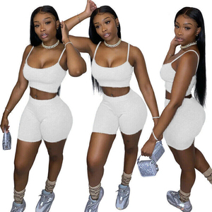 Wholesale Women 2 Piece <b>Set</b> Crop Top and Shorts High Waist Gym Wear Breathable Stretch Fabric 220GSM Private Label <b>Sets</b> - Product Image 1