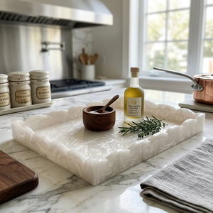 Plateau de service de luxe en résine écologique polie, résistant au lave-vaisselle, pour snacks, boissons, bijoux, idéal pour les fêtes – Style américain – Offre spéciale - Product Image 1
