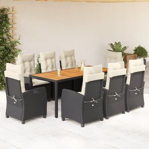 Set da Pranzo da Giardino Nero per 8 Persone, Struttura in Vimini, Tavolo in Legno Massello, Resistente alle Intemperie, Design Contemporaneo - Product Image 1