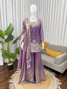 Conjunto Sharara de Seda Fendy, Hermoso y Elegante, Estilo Indio-Pakistaní, para Fiestas y Bodas, Ropa Étnica para Mujeres y Niñas - Product Image 4