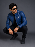 Dumela International Winter Custom Made Front Plain Dyed Your Own Design Streetwear Outdoor Genuine Cow Skin Canvas Zipper Blue.