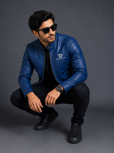 Dumela International – Nouvelle collection hiver : Blouson streetwear personnalisé en toile de cuir de vache véritable, avec fermeture éclair, bleu, pour l'extérieur - Product Image 3