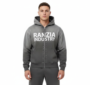 Ranzia Industry Custom Plus Sweat à capuche et pantalon de survêtement zippés intégralement, avec strass écologiques et patch brodé effet vieilli - Product Image 1