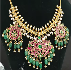 Exclusive High Quality Gold Plated Brass Zircon Imitation <b>Pearl</b> Classic Jadau <b>Necklace</b> Earring <b>Set</b> Engagement Anniversary - Product Image 3