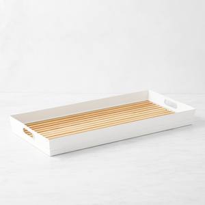 Plateau à chaussures moderne en bambou blanc avec poignées, rectangulaire, pour entrée et salle de bain, organisateur polyvalent pour la maison, en promotion - Product Image 1