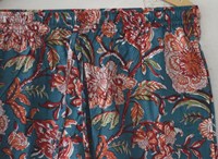 Ensemble de pyjama d'été en coton floral fait main pour femme, imprimé blocs bleu sarcelle et corail, chemise à manches longues boutonnée et short assorti