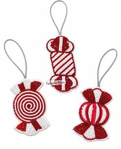 Décorations de Noël artisanales en perles : Bonhomme de neige, Bonbon de gingembre, Canne à sucre, Champignon, Robin - Product Image 4