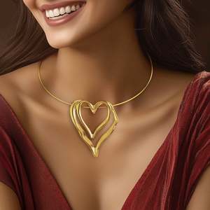 Collar con colgante de moda de corazón antideslustre PRAO, accesorio elegante y elegante - Product Image 3