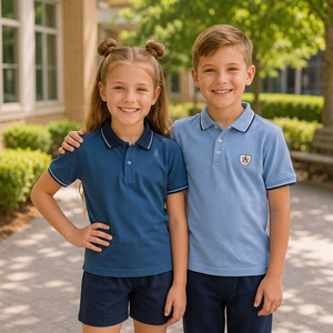 Ensemble d'uniformes scolaires unisexes pour enfants en polycoton de haute qualité avec logo brodé, service OEM en gros - Product Image 6