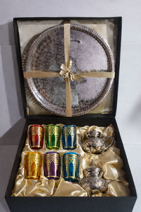 Service à thé marocain, verres, plateau et théière dans un coffret cadeau - Product Image 2