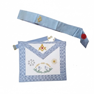 Ensemble Maître Maçon. Tablier à bords droits + ceinture - Tablier de Rite Français Traditionnel, broderie machine professionnelle en dentelle, taille S - Product Image 6
