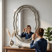 Miroir mural d'appoint classique de style baroque vénitien | Miroir décoratif en verre avec cadre sculpté orné vintage pour salon de luxe, entrée