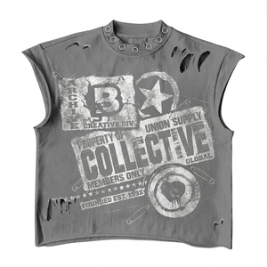 Camiseta 100% algodón para hombre, corte holgado, estampada, 260 GSM, malla de poliéster, sin mangas, azul y blanca, sublimación, logotipo personalizado, deportiva - Product Image 6