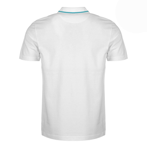 Polo à manches courtes pour homme, color-block blanc avec rayures marine, style décontracté tissé, coupe classique, haute qualité - Product Image 3