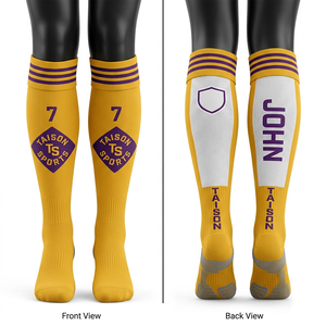 Women Soccer Sports <b>Socks</b> Premium 180 GSM Polyester Nylon Fabric Pink <b>Navy</b> Design Mesh Calf Panel Custom Printed Logo - Product Image 2