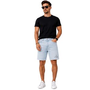 Shorts en jean décontractés bleu clair pour hommes, coupe droite en coton, effet délavé, personnalisables avec logo, OEM, ODM, vente en gros de vêtements - Product Image 1
