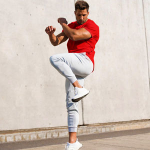 T-shirts pour hommes confortables, légers, coupe classique, formels, beiges, col rond, ourlet incurvé, logo frontal raglan, respirants, écologiques - Product Image 2