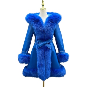 Abrigo Largo de Invierno para Mujer, Elegante, de Cuero Genuino, Forrado de Piel, con Cinturón, Proveedor Mayorista OEM Personalizado - Product Image 1