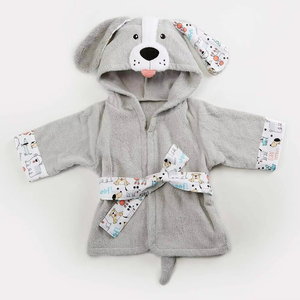 Gray Cartoon Hooded <b>Bath</b> <b>Robe</b> for Newborn Baby Terry Cloth Wearable <b>Towel</b> with Printed Belt and Ears - Product Image 1