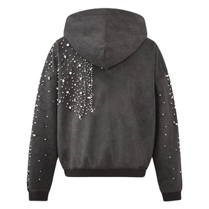 Vintage Men's 100% Cotton Rhinestone Zip-Up Hoodie Solid Pattern Customizable Colors Autumn High Quality 2026 - Product Image 3