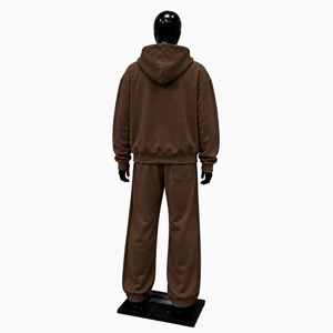 Conjunto Deportivo Marrón para Hombre, Sudadera con Cremallera Completa y Pantalones Jogger, Felpa Premium, Ropa Casual Urbana de Dos Piezas, Corte Holgado con Capucha - Product Image 2