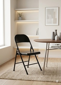 Black Foldable Steel <b>Chair</b> Solid <b>Back</b> Modern Design Indoor Hotel Furniture Contemporary Style Durable Metal Frame - Product Image 4
