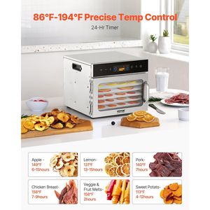 Essiccatore Alimentare Elettrico a 6 Vassoi in Acciaio Inossidabile 400W con Temperatura Regolabile, Timer 24 Ore, Compatibile con Congelatore - Product Image 5