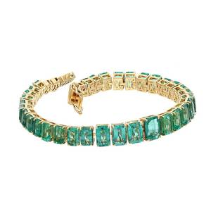 Handmade Natural Emerald Tennis Chain <b>Bangles</b> Vintage IGI Certified 925 Sterling Silver Luxury Jewelry Women's Gift - Product Image 4