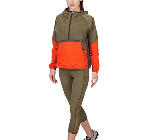Veste coupe-vent de style sportif pour femmes, vêtement d'extérieur décontracté à capuche, ourlet à cordon, veste coupe-vent en nylon léger et tendance - Product Image 4