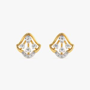 Boucles d'oreilles clous en or jaune avec diamant de laboratoire, motif floral ajouré en forme de cloche - Product Image 1
