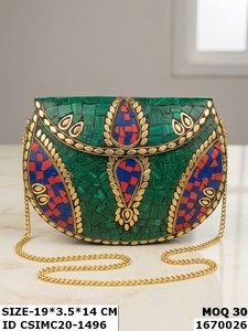 Craftstages International Handcrafted Metal Mosaic Chains Fashion Purse Clutch Ladies Multi-Color <b>Box</b> Flap Evening <b>Wedding</b> - Product Image 1