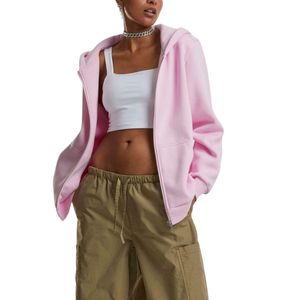 Sudadera con capucha corta para mujer con logo personalizado, de felpa francesa gruesa, lisa, OEM ODM, venta al por mayor - Product Image 4