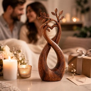 Sculpture d'arbre infini en bois fait main, cœur d'amour sculpté, décoration de table rustique, ornement de mariage, art pour salon - Product Image 4