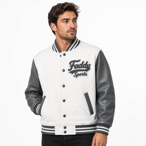 Veste universitaire vintage personnalisée pour homme, corps en laine, manches en cuir PU, patch en chenille, broderie, veste de baseball bomber - Product Image 3