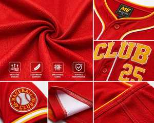 เสื้อเบสบอลชายแบบกำหนดเอง คอวี แขนสั้น ลายทางสีแดง 340 กรัม พิมพ์ลายด้วยความร้อน ชื่อทีม หมายเลข รวดเร็ว - Product Image 3
